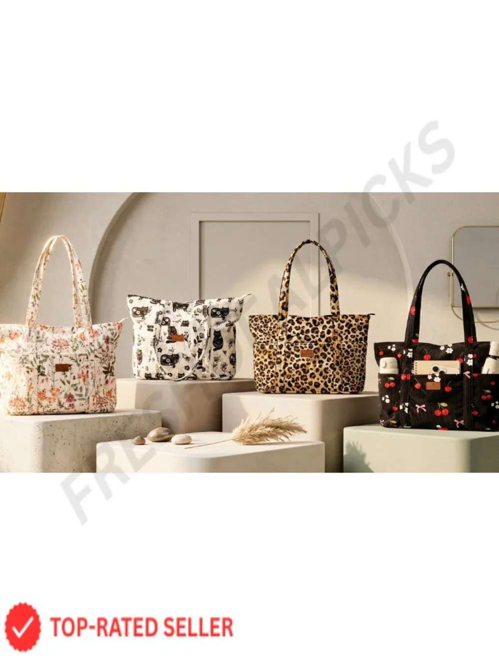 Corduroy Tote Bag for Women with Shoulder Straps, Roomy & Durable for Travel